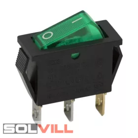   Kapcsoló készülékkapcsoló billenő zöld LED BE/KI 250VAC 16A GLOB