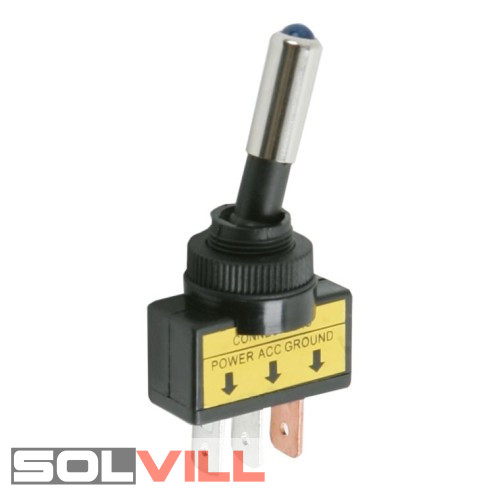 Kapcsoló készülékkapcsoló nyelves 1P 12VDC, 20A OFF-ON KÉK LED GLOB