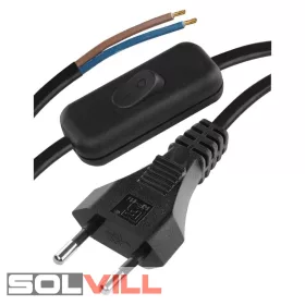   Vezeték euro dugóval 2m,fekete zsinórközi kapcsolós Anco