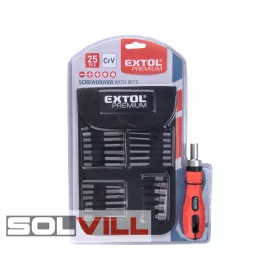   Racsnis csavarhúzó-dugókulcs klt., 25 db, Cr.V. acél Extol