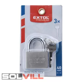   Lakat, matt nikkel, 3db kulcs; 40mm, edzett acél kengyel, szárátmérő: 7 mm Extol