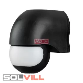   Mozgásérzékelő 180°,fekete matt, 230 VAC,max 1200W, max. 12 m, 10 s / 7 min, 3-2000lux, IP44 ANCO