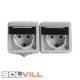 Falon kívüli IP54 dugalj 2x2p+F 16A Fehér füst.csapfedeles Tekno Kanlux