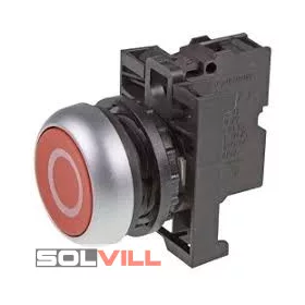   M22 Nyomógomb komplett műa. d22 piros lapos visszaugró 1-ny csavaros kerek M22-D-R-X0/K01