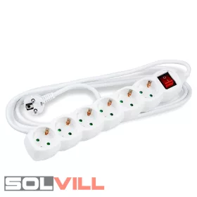 Elosztó 6-os 5m 3X1,5mm2 kapcsolós új