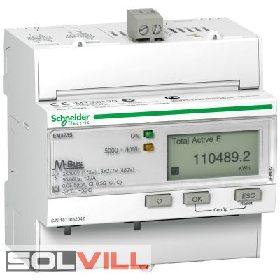 Sorolható fogyasztásmérő 3F LCD MID impulzusadós elektronikus 3/4-vezetékes Acti9 iEM Schneider