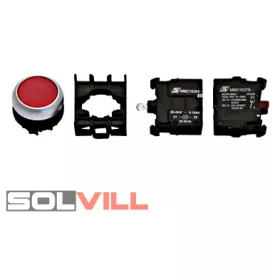 M22 Nyomógomb komplett Világító, piros 230V