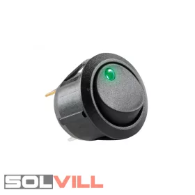   Világítós billenőkapcsoló kerek, zöld világítós, befúrható 12V/20A Somogyi