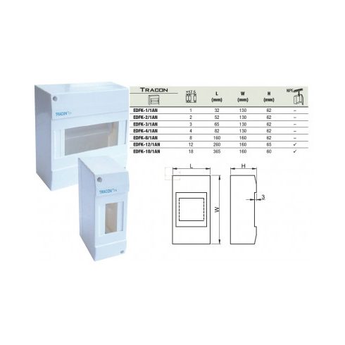 Lakáselosztó doboz FK 2/1 modul ajtó nélkül IP40 TRACON