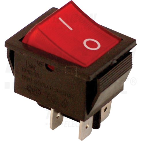 Kapcsoló készülékkapcsoló BE/KI 2P piros világít 16A 250V I-0 felirat